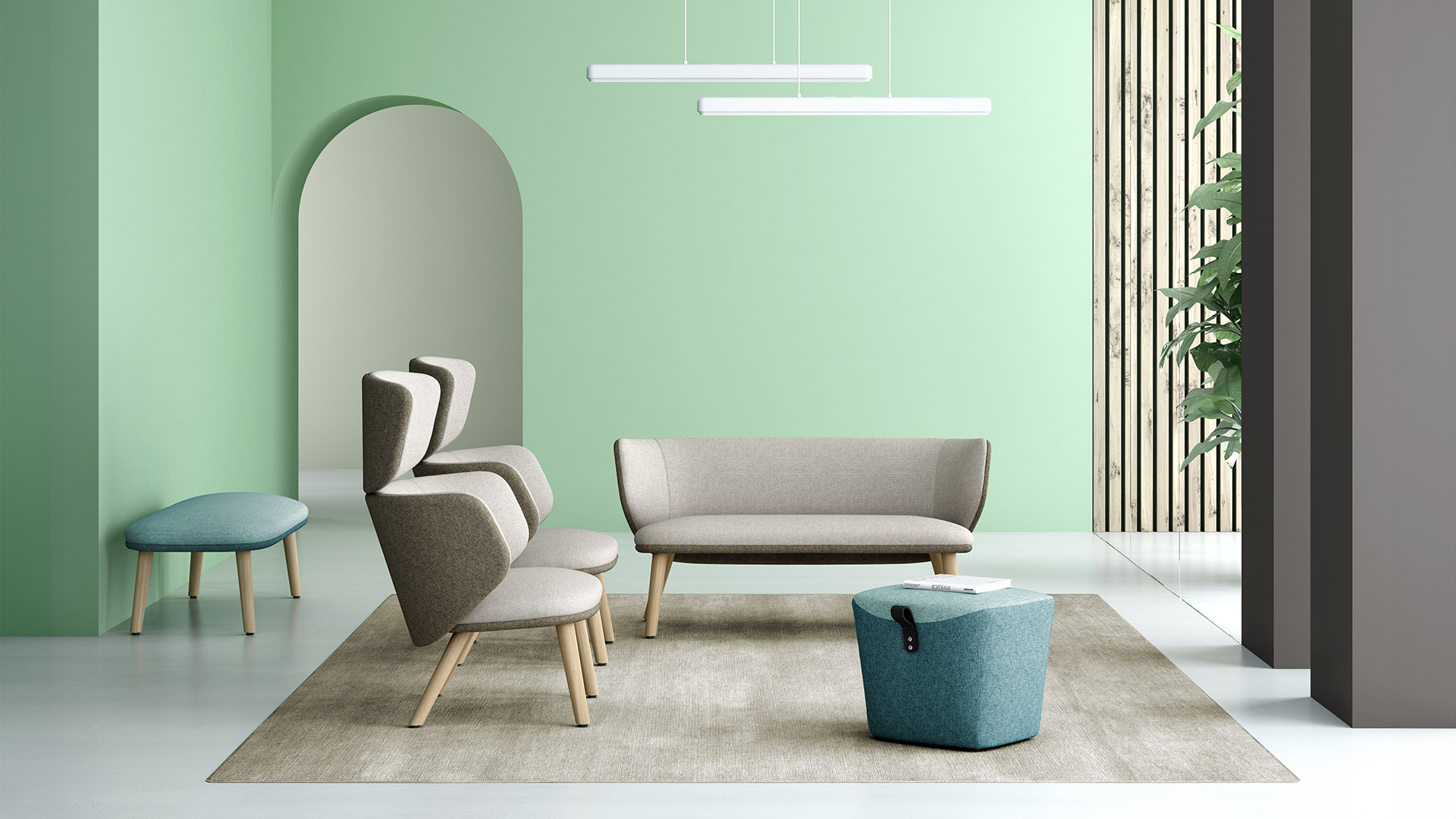 Sofa lounge colores con respaldo alto y patas de madera Alise 4G
